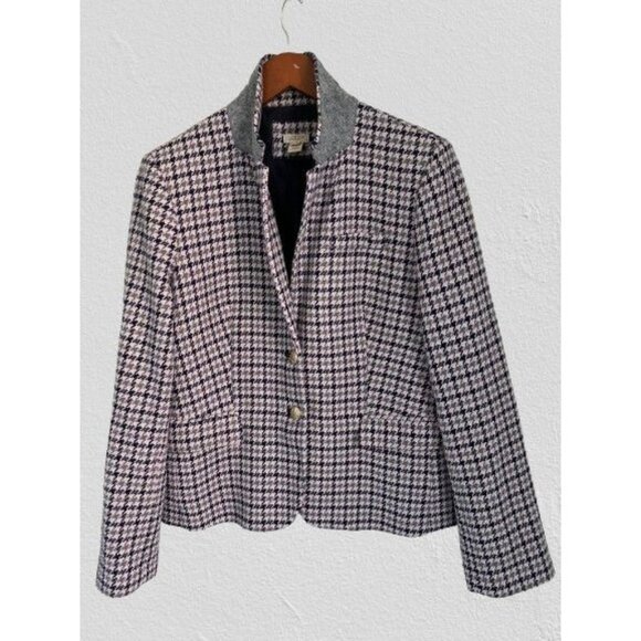J.Crew Regent Houndstooth Blazer Gold Buttons Wool Blend Lined Size 14 - Picture 1 of 11